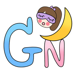 Good Night Moon Sleep Cute Girl Art 