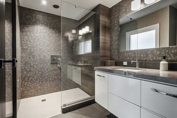 Fototapeta na wymiar Stylish bathroom interior with a countertop shower Modern interior