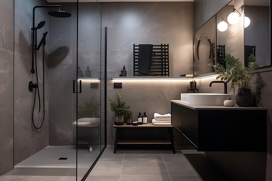 Stylish luxurious bathroom interior with a countertop shower