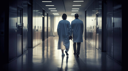 Fototapeta premium clinic, profession, people, healthcare and medicine concept - medic or doctor walking to help. Generative ai