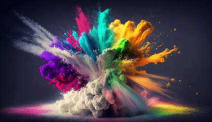 Obraz na płótnie Canvas Clouds of colorfull holy powder. Generative AI