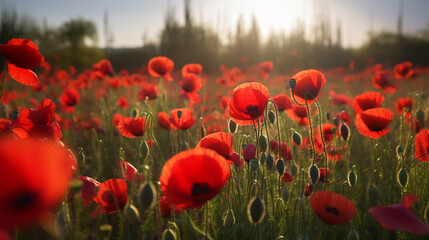 Obraz premium Remembrance day poppy. Red poppies. Generative Ai.