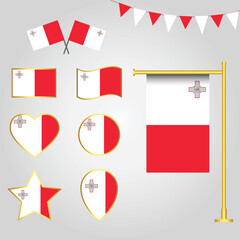 Vector collection of Malta Europe flag emblems and icons in different shapes