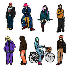 young people set. modern city characters	