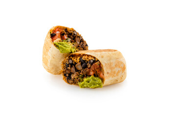 Carne Asada Burrito on white background