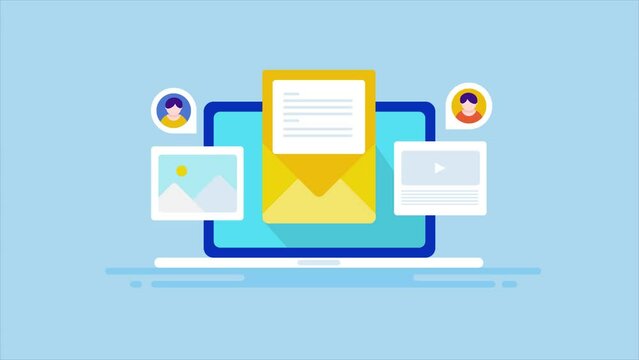 Content promotion with email marketing strategy, sending relevant offers to targeting audience, building relation and improving sales conversion with business message concept, video animation.