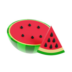 watermelon 3d render icon illustration, transparent background, summer season
