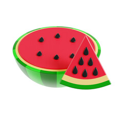 watermelon 3d render icon illustration, transparent background, summer season