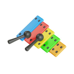 xylophone 3d render icon illustration, transparent background, kids toy