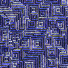 Blue silver brilliant foil glass metal lines, squares, labyrinth seamless backdrop.