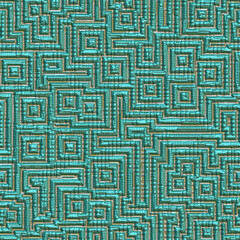 Blue green brilliant foil glass metal lines, squares, labyrinth seamless backdrop.