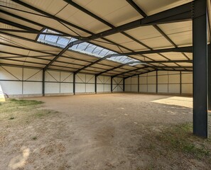 une grande halle. Un grand préau. hangar métallique. Grand garage. Construction métallique