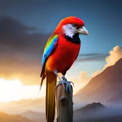 Colorful bird perched on a branch, Generative AI
