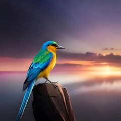Kingfisher on a branch at sunset, Generative AI