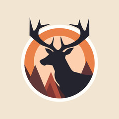 Cute deer in the forest. Beautiful image of a deer. Silhouette of deer in flat style