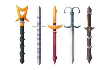 ui set vector illustration of a set of sword combat items of a knight isolated on white background