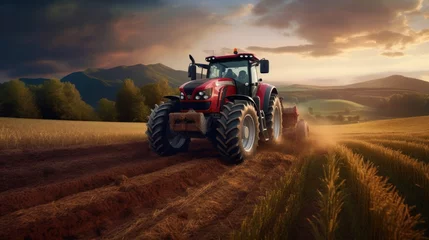 Fototapete Traktor tractor on a field