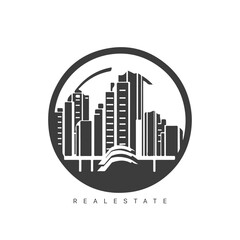 Fototapeta premium Real estate logo design with line art style. City building vector abstract for Logo Design Inspiration