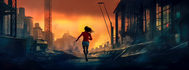 an escape from the reality of modern times and the big city, banner with copy space, made with Generative AI