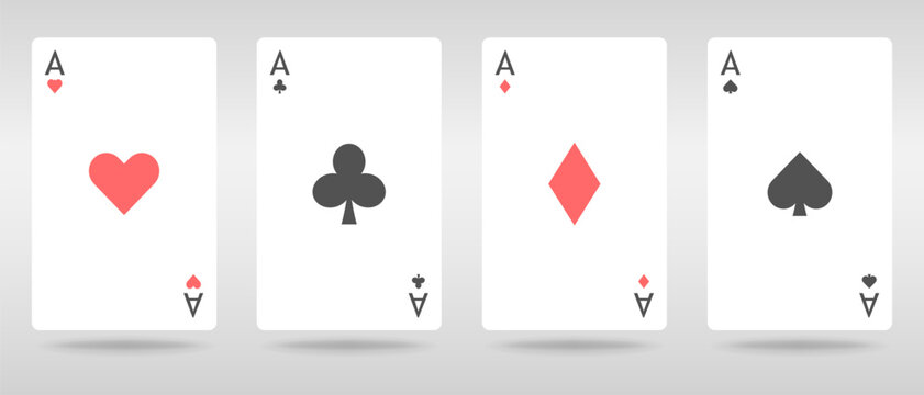Playing cards with aces. Poker playing cards with heart, spade, club and diamond. Vector isolated on background.