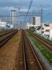 Fototapeta na wymiar 電車の車内から見た線路の風景 