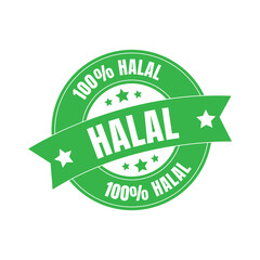 Halal certified badge, halal food certified ribbon badge, halal product certification stamp