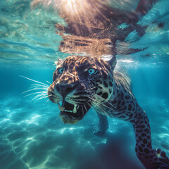 leopard swimming in the water