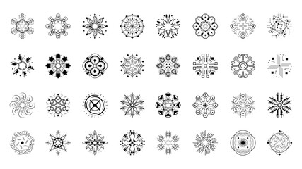 Set Black Colleciton Line Snowflake Doodle Winter Decoration Elements Vector Design Style