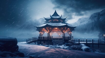 chinese temple in the night - obrazy, fototapety, plakaty