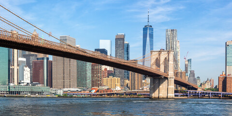 Fototapeta na wymiar New York City skyline of Manhattan with Brooklyn Bridge and World Trade Center skyscraper panorama in the United States