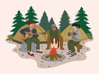 Summer Campfire Music Illustration