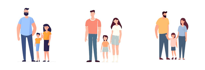 Fototapeta na wymiar set vector illustration of family with one kid and feel love to each others isolate on white background