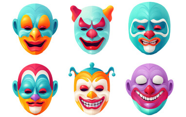 ui set vector illustration of creepy clown faces isolated on white background