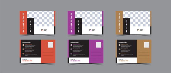 Postcard template design for Barbershop business