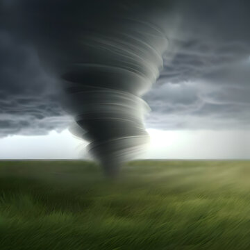twisted huge tornado storm effects on open field grassland created with Generative AI technology