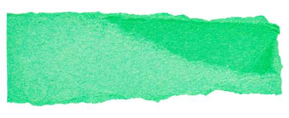 Single piece of isolated green ripped torn blank paper with copy space for text, top view from above on white or transparent background

