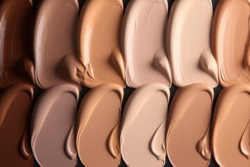 Fototapeta premium Swatches of foundation in different skin shades. 