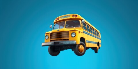 School Bus on Blue Background, Back to School Concept. Created Generative Ai