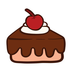 Chocolate Cake Slice with Outline Food Bakery Cartoon Doodle Icon Vector Illustration
