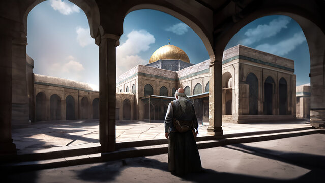 A Person entering into Jerusalem Al-Aqsa Mosque in 6th Century