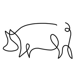 One line pig silhouette design. Hand drawn minimalist style vector illustration