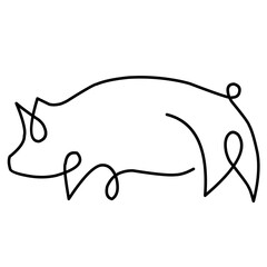 One line pig silhouette design. Hand drawn minimalist style vector illustration