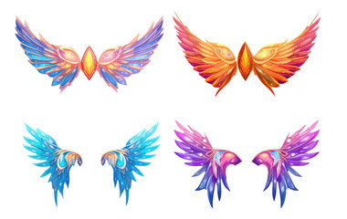 set vector illustration of magic colorful wings isolated on white background