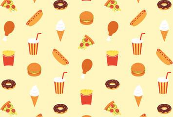 Fototapeta na wymiar seamless pattern with a set of fast food and drink icons for banners, cards, flyers, social media wallpapers, etc.