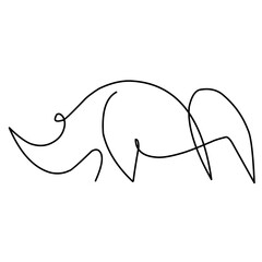 One line rhinoceros design silhouette. Hand drawn minimalism style vector illustration
