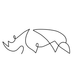 One line rhinoceros design silhouette. Hand drawn minimalism style vector illustration