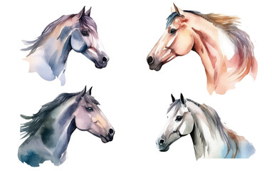 Obraz na płótnie Canvas watercolor set vector illustration of horse isolsated on white background