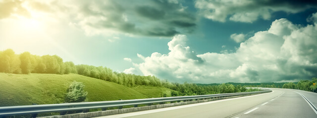 modern empty highway in nature, banner with copy space, made with Generative AI