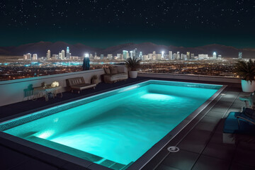 Fototapeta na wymiar Ein schöner Pool auf einem Dach in einer Stadt wie Las Vegas