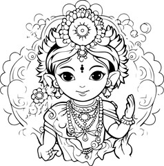 Hindu lord krishna black and white images